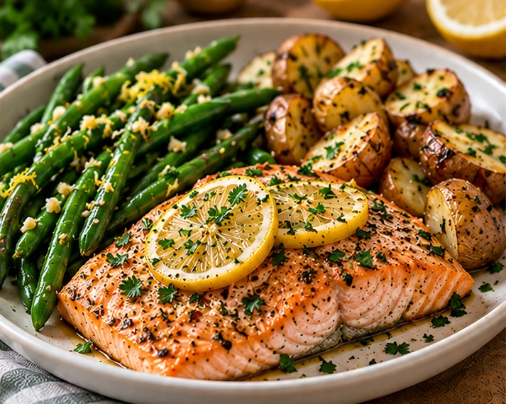 Lemon-Garlic Salmon with Green Beans & Baby Potatoes