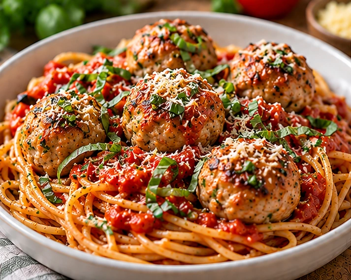 Turkey Meatballs with Tomato-Basil Spaghetti